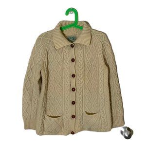 Vintage cable knit cream color pure wool hand knit Barnas-mor unisex